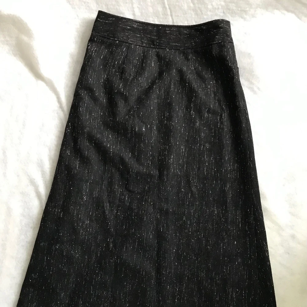 JCrew wool blend long pencil fit Black/Silver skirt w: pockets Size 2 Warm Chic